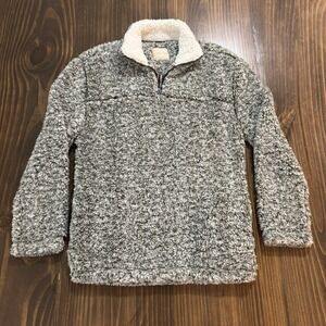 COPPER KEY Womens Sherpa Pullover XS Gray White Fuzzy Quarter Zip Cozy Fleece